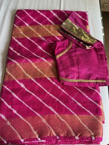 Vibrant Pink Striped Saree with Blouse