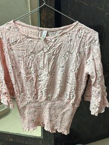 Pink Floral Ruffle Sleeve Top