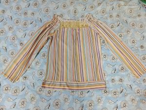 Bohemian Striped Blouse with Lace Detail