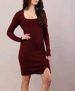 Branded Maroon Ribbed Bodycon Dress