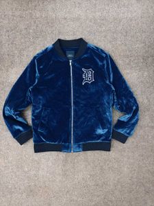Men's Blue Velvet Bomber Jacket