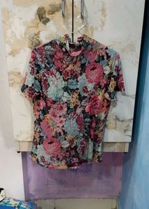 Floral Print Mock Neck Top