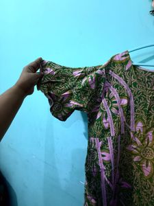 Green &amp; Purple Floral Print Kurta