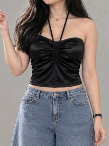 Satin Ruched Halter Top