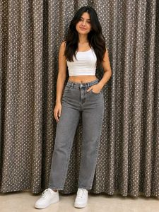 Grey High Waist Straight Fit Women's Jeans | Premi
