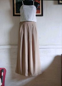 Beige Wide Leg Palazzo Pants