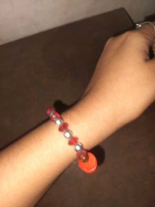 Red &amp; Silver Beaded Bracelet