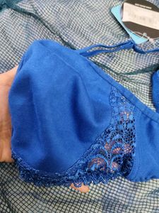 Blue Lace Trim Bra