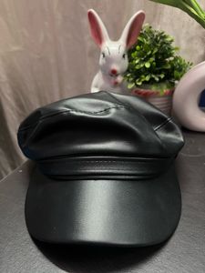 Stylish Faux Leather Beanie Hat