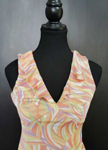 V-Neck Ruffled Swirl Print Dress