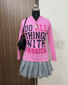 Pink Graphic Print Hoodie T-Shirt