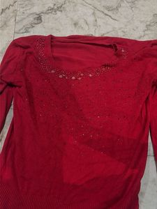Red Embellished Sweater