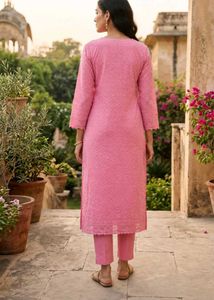 Elegant Pink Chikankari Kurta Set