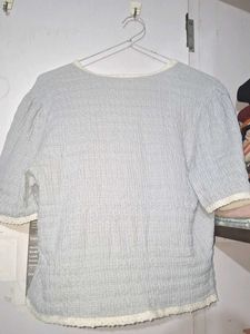 Light Blue Cropped Lace Trim Top