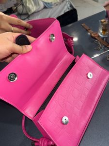 savana Bright Pink Croc-Embossed Crossbody Bag