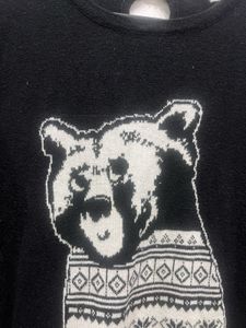 Cute Bear Print Black Sweater