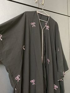 Black kaftan Abaya with Pink Bows