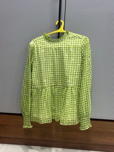 Green Checkered Long Sleeve Top
