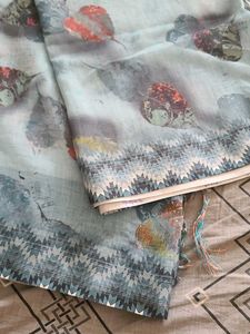 Beautiful Blue Saree with Leaf Print