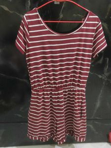 Maroon &amp; White Striped Romper