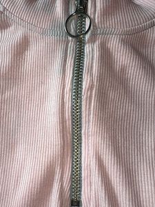 Pink Zip Front Long Sleeve Crop Top