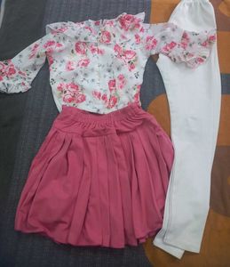 Floral Top &amp; Pink Skirt Set