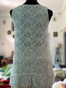 White Lace Tunic Top with Fringe