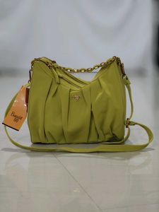 Chic Lime Green Ruched Hobo Bag