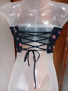Smocked Floral Bandeau Bikini Top