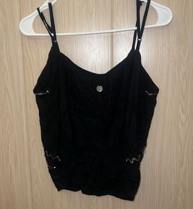 Embellished Black Cami Top