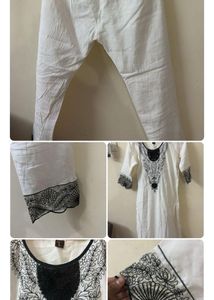 White Kurta Set with Black Embroidery