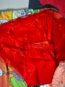 Red Embroidered kurti sharara set