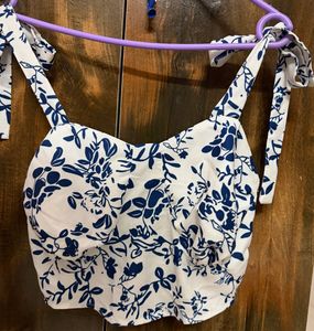 Blue Floral Tie-Strap Crop Top
