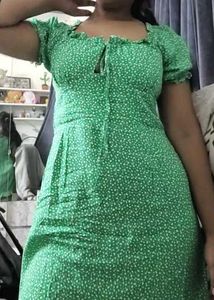 Green Ditsy Floral Puff Sleeve Dress