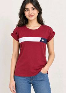 Maroon &amp; White Striped Casual Top