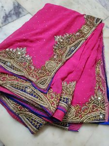 Pink saree heavy Dimond work for beautiful lady