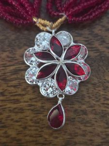 Red &amp; White Beaded Necklace SS925 pendant