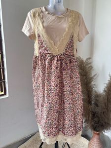 Floral Print Lace Trim Dress