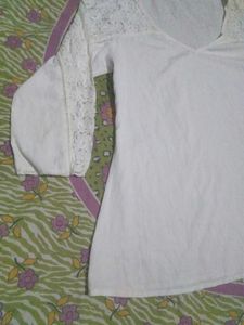 White Lace Sleeve Top