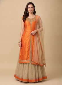 Orange Kurta Set with Mirror Work