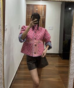 Floral Gingham Print Quilted Reversible Jacket