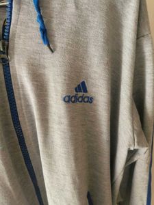 Adidas Gray &amp; Blue Striped Jacket
