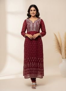 Embroidered Maroon Kurta