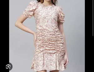 Floral Ruched Puff Sleeve Mini Dress