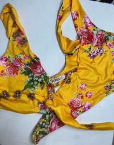 Vibrant Yellow Floral Print Scarf Top