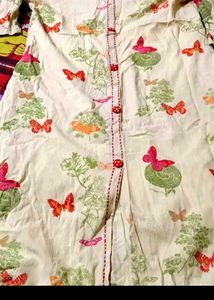 Cream Butterfly Print Kurta