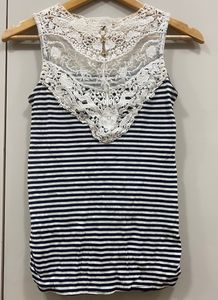 Striped Fitted Top With Embellished Neck Pattern