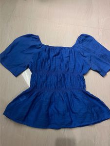 Blue Off-Shoulder Peplum Top