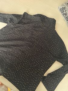 Black Sheer sequence Dot Shirt