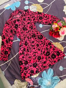 Vibrant Pink Floral Print Dress